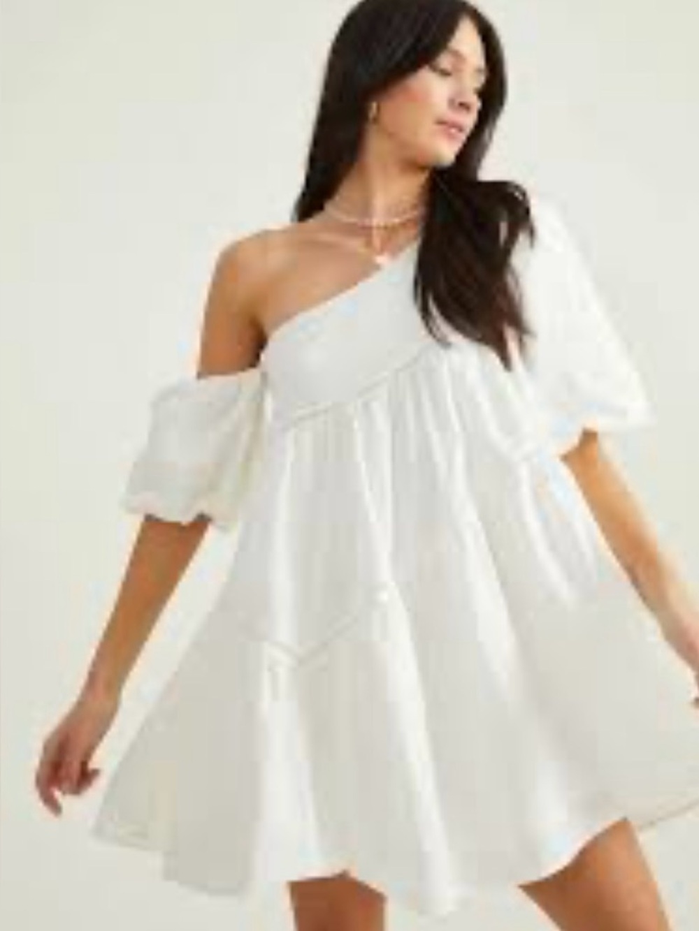 Altar'd State White One-Shoulder Tiered Mini Dress